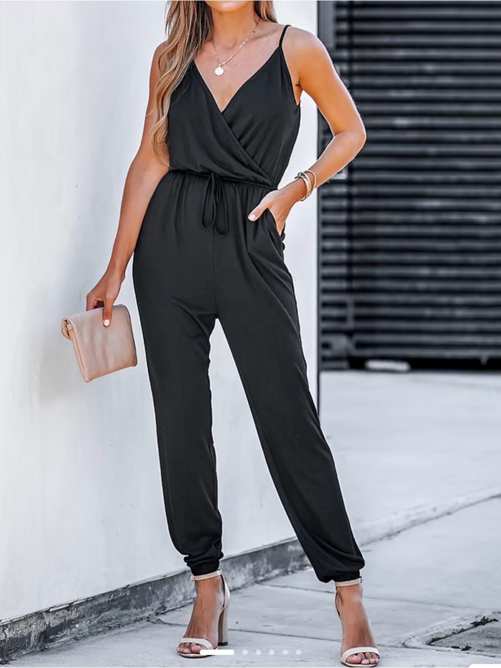 Cupshe Black Sleeveless V-Neck Jumpsuit with Tie Waist